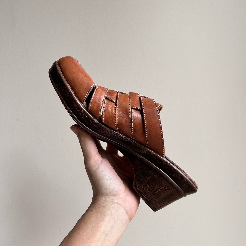 Dr. Scholl's Cognac Leather Mules with Woven Design - Picture 5 of 6